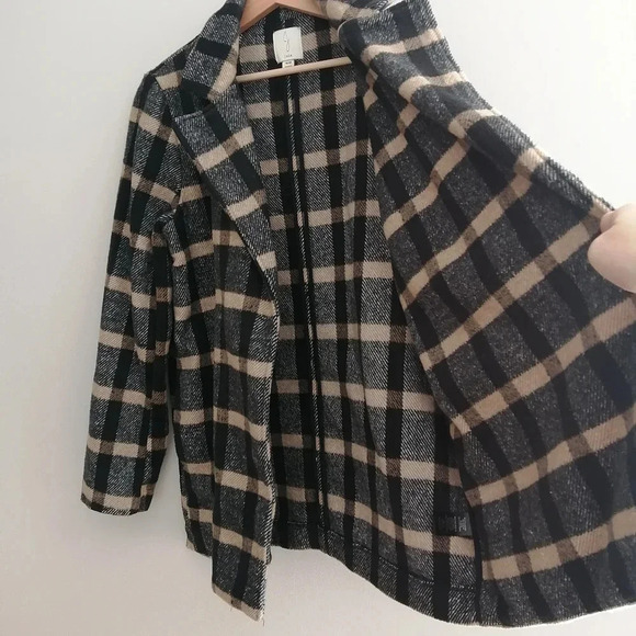 Joie Plaid Wool Blend Open Jacket Black and Tan Heritage Plaid Medium - Picture 9 of 16